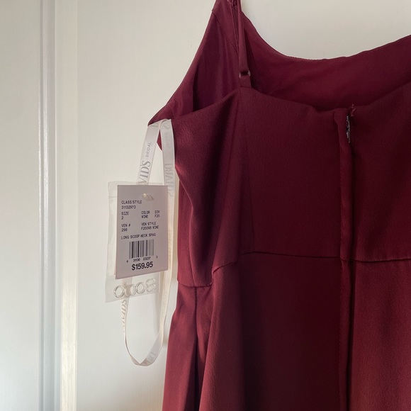 Wine Celebrate DB Studio Crepe-Back Satin Spaghetti Strap Bridesmaid Dress - Picture 4 of 6